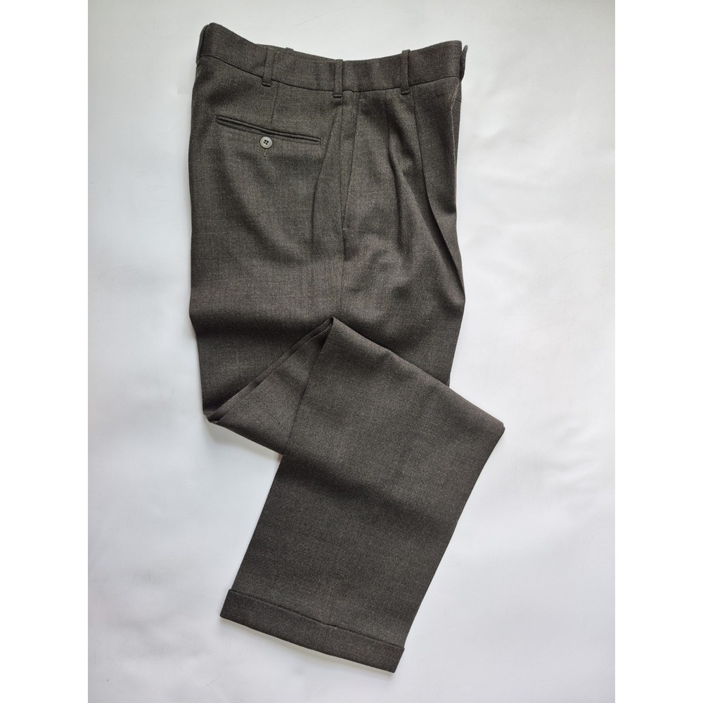 Riviera Mens Pleated Knit Wool Dress Pants 34x33 Olive Green Cuffed Canada